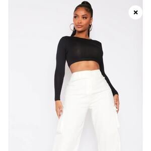 Pretty Little Things SHAPE BLACK JERSEY TIED BACK CROP TOP Size 6